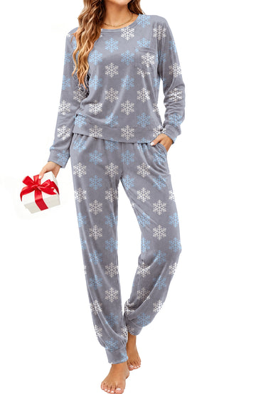 UVN Womens Velvet Pajamas Sets Winter 2 Piece Outfits Ladies Fleece Long Sleeve Sleepwear with Pockets