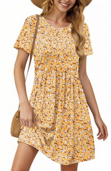 UVN Summer Dresses for Women Short Sleeve Pleated Midi Dress Casual Tunic Dresses with Pockets