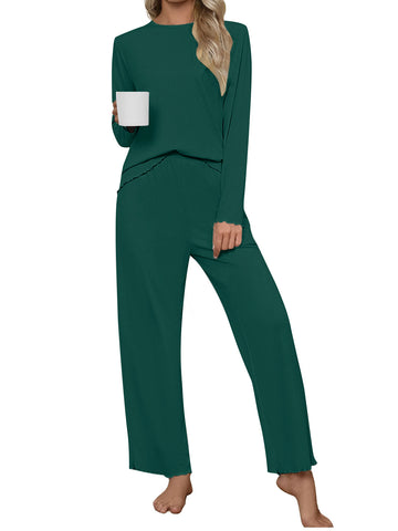 UVN Fall Womens 2 Piece Pajamas Set Loungewear Long Sleeve Tops and Pants Soft Lounge Sets