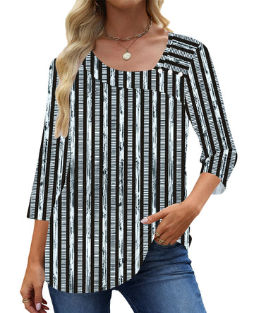 UVN Summer Square Neck Blouses for Women 3/4 Sleeve Shirt Ladies Dressy Casual Button Tunic Tops