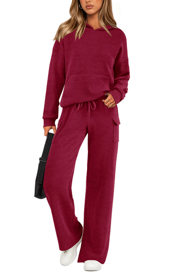 UVN Two Piece Sets for Women Fall Casual Lounge Outfits Long Sleeve Hoodies Tops and Cargo Pants Tracksuits with Pockets