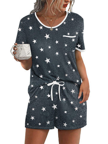 UVN Pajamas Sets for Women 2 Piece Lounge Set Short Sleeve Tops and Shorts Soft Pj Set Sleepwear Loungewear