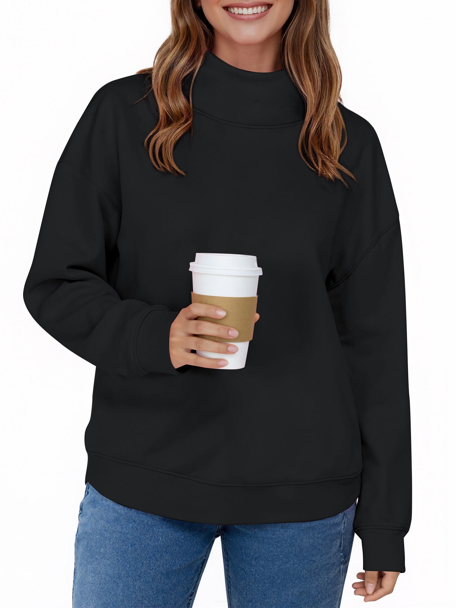 UVN Oversized Sweatshirts for Women Winter Long Sleeve Turtleneck Hoodies Ladies Pullover Fall Tops