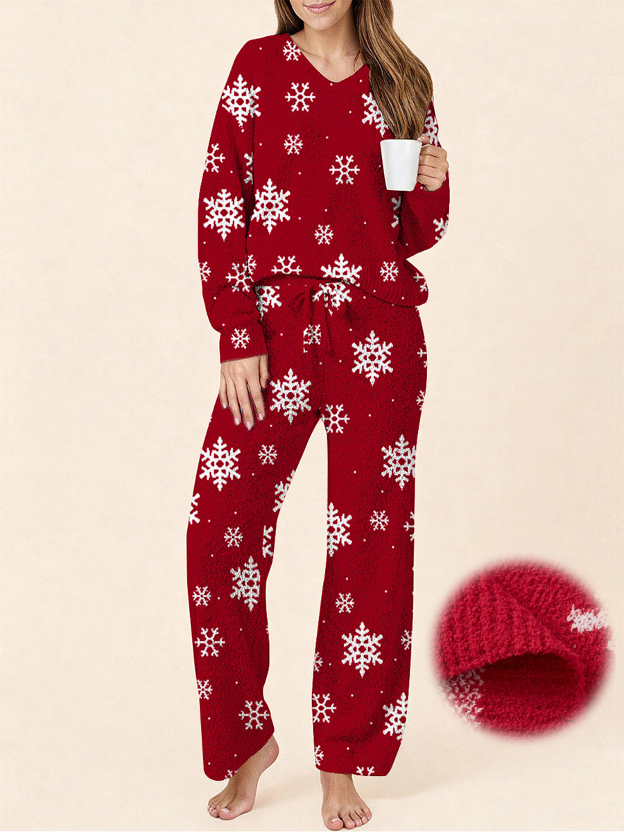UVN Winter Pajama for Women Sweater Set Ladies V neck Tops and Long Pants Warm 2 Piece Loungewear