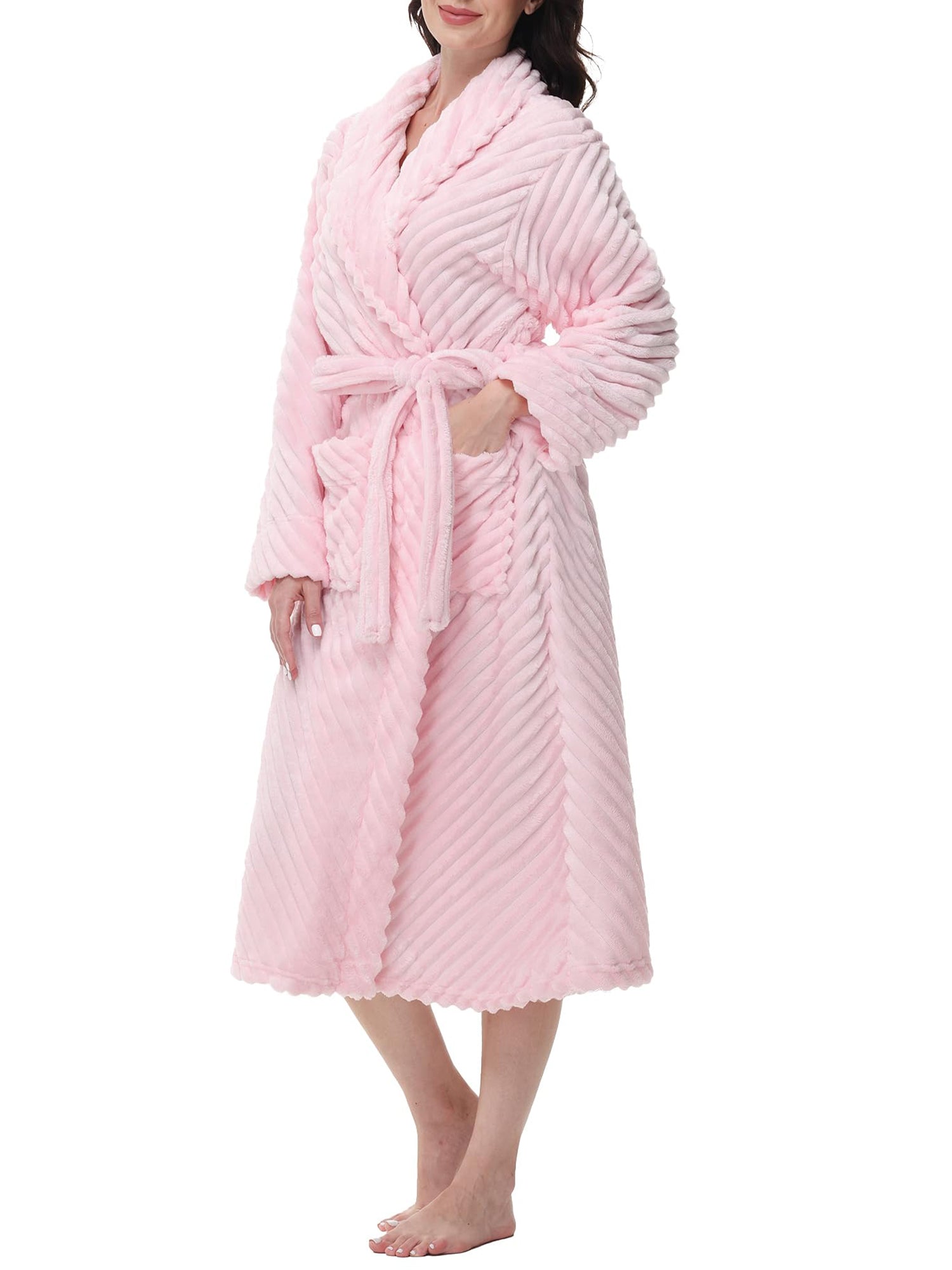 UVN Fleece Robes for Women Winter Plush Long Bathrobes Soft Cozy Fluffy Premium Sleepwear Housecoats