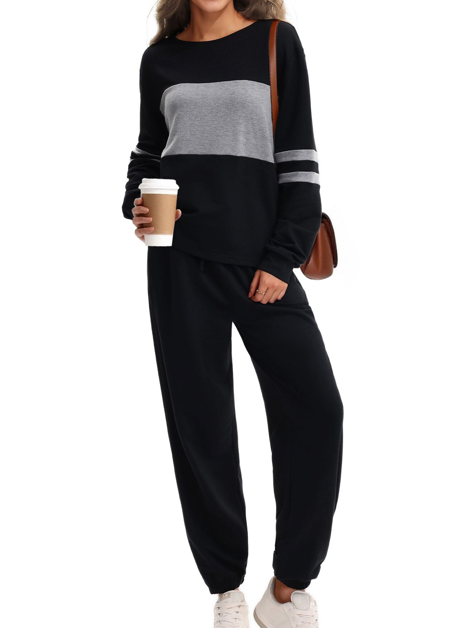 UVN Tracksuit for Women Colorblock Striped Sweatsuit Casual 2 Piece Sweatshirts Sweatpants Jogger Set Outfits