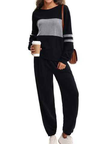 UVN Tracksuit for Women Colorblock Striped Sweatsuit Casual 2 Piece Sweatshirts Sweatpants Jogger Set Outfits