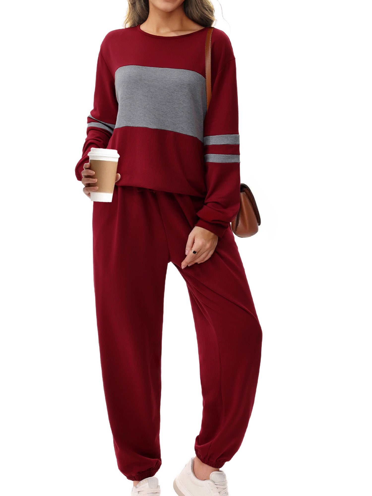 UVN Tracksuit for Women Colorblock Striped Sweatsuit Casual 2 Piece Sweatshirts Sweatpants Jogger Set Outfits