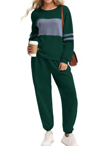 UVN Tracksuit for Women Colorblock Striped Sweatsuit Casual 2 Piece Sweatshirts Sweatpants Jogger Set Outfits