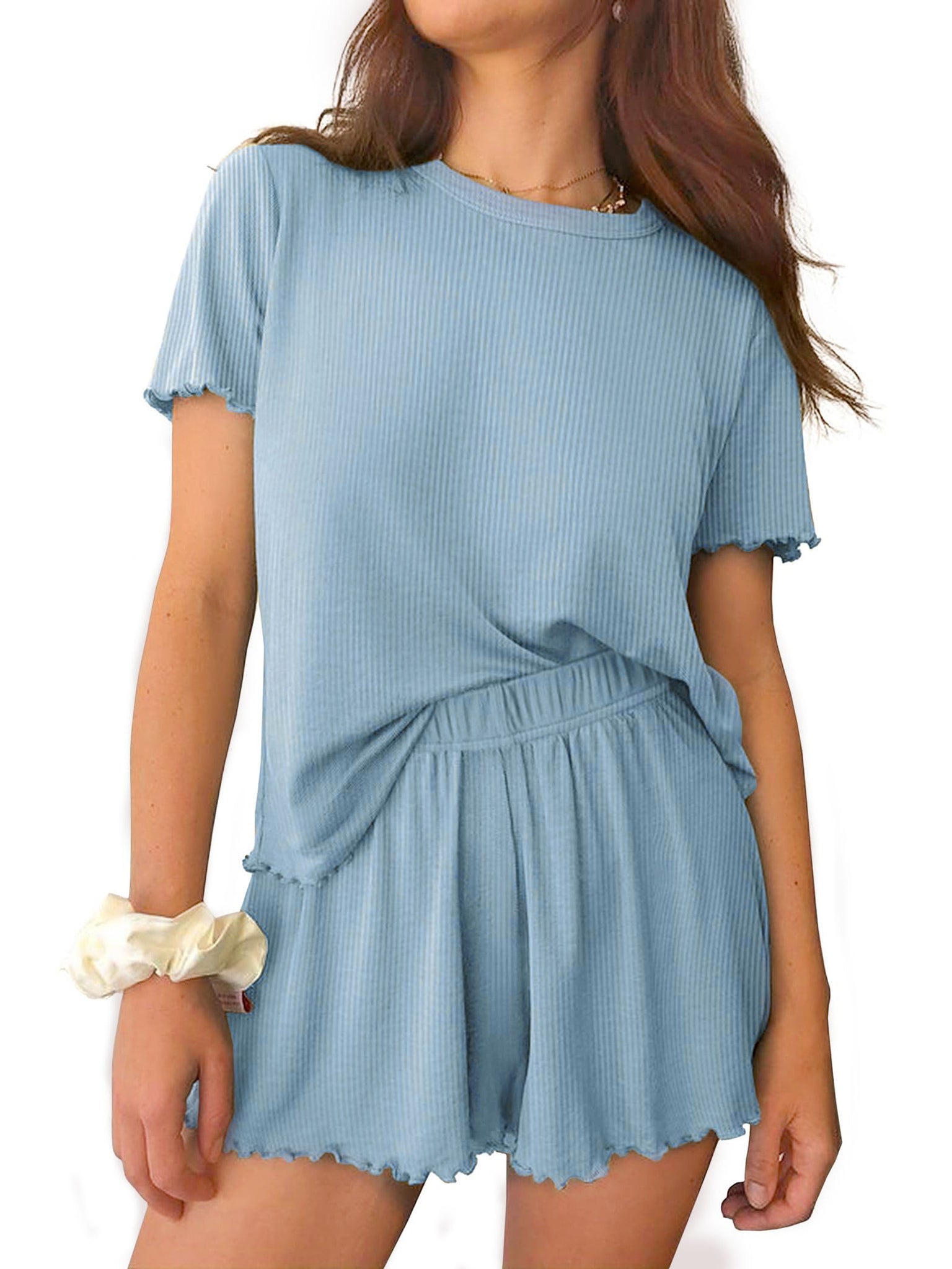 UVN Summer Pajama Sets For Women Short Sleeve Sleepwear Set Ladies Casual 2 Piece Outfits Lounge Sets