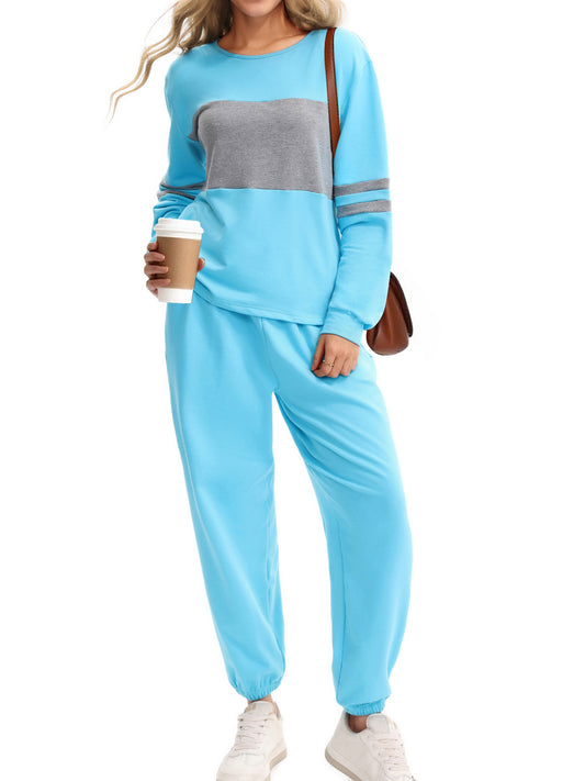 UVN Tracksuit for Women Colorblock Striped Sweatsuit Casual 2 Piece Sweatshirts Sweatpants Jogger Set Outfits