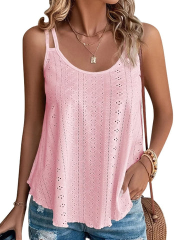 UVN Spaghetti Strap Tank Tops for Women Summer Sleeveless Tops Eyelet Embroidery Flowy Shirts Scoop Neck Loose Cami