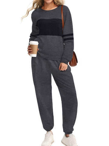 UVN Tracksuit for Women Colorblock Striped Sweatsuit Casual 2 Piece Sweatshirts Sweatpants Jogger Set Outfits