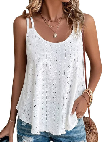 UVN Spaghetti Strap Tank Tops for Women Summer Sleeveless Tops Eyelet Embroidery Flowy Shirts Scoop Neck Loose Cami