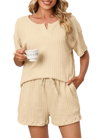 UVN 2 Piece Pajama Sets for Women Short Sleeve Top and Shorts Sleepwear Casual Lounge Set with Pockets