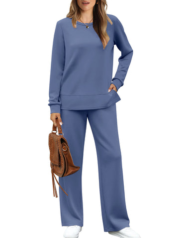 UVN 2 Piece Outfits for Women Long Sleeve Sweatsuit and Wide Leg Tracksuit Ladies Fall Cozy Lounge Sets