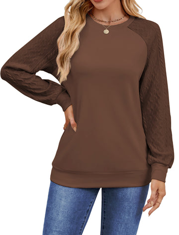 UVN Sweatshirts for Women Crewneck Cable Knit Sleeve Sweaters Casual Fall Tunic Tops