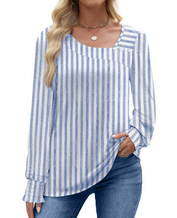 UVN Fall Square Neck Tops for Women Long Sleeve Blouse Ladies Dressy Button Shirts