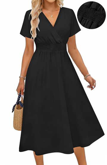 UVN Women Summer Dresses Short Sleeve V Neck A-Line Midi Dress Ladies Boho Beach Floral Print Sundress
