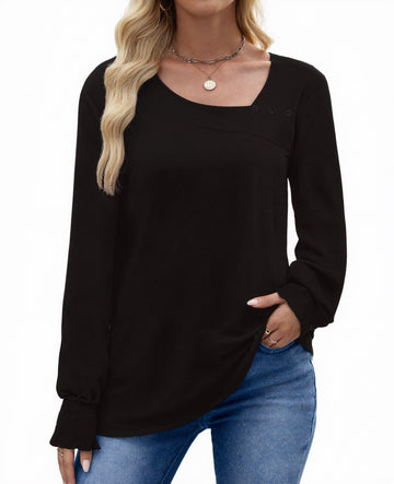 UVN Fall Square Neck Tops for Women Long Sleeve Blouse Ladies Dressy Button Shirts