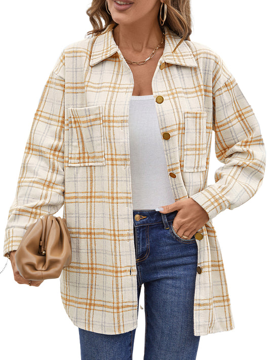 UVN Flannel Plaid Shirts for Women Shacket Jacket Long Sleeve Button Down Shirt Coats Top