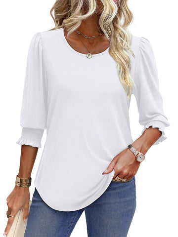 UVN Summer Blouses for Women 3/4 Sleeve Shirts Ladies Casual Crew Neck Womens Tunic Tops