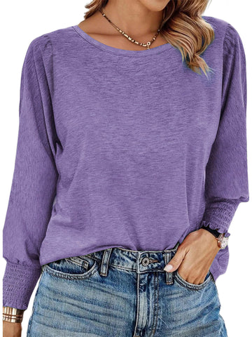 UVN Crewneck Blouse for Women Fall Long Sleeve T-Shirts Casual Tees Ladies Loose Tops