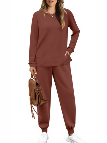 UVN Womens Fall Jogger Suit 2 Piece Set Long Sleeve Pullover Long Sweatpants with Pockets Ladies Sweatsuits Casual Lounge Set