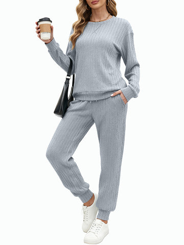 UVN Outfit Set for Women Long Sleeve Tops and Jogger Pants 2 Piece Matching Set with Pockets