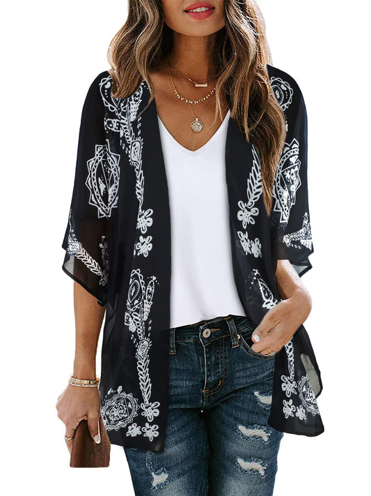 UVN Blouses for Women Print Kimono Plus Size Clothes Summer Casual Swimsuits Coverup Tops