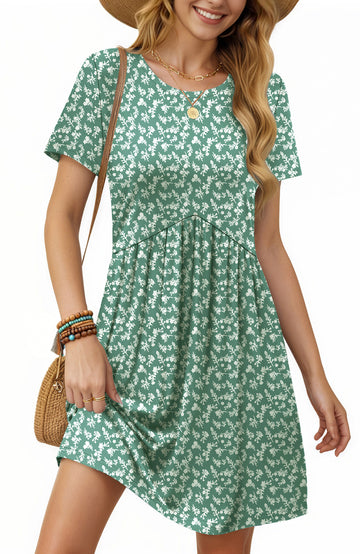 UVN Summer Dresses for Women Short Sleeve Pleated Midi Dress Casual Tunic Dresses with Pockets