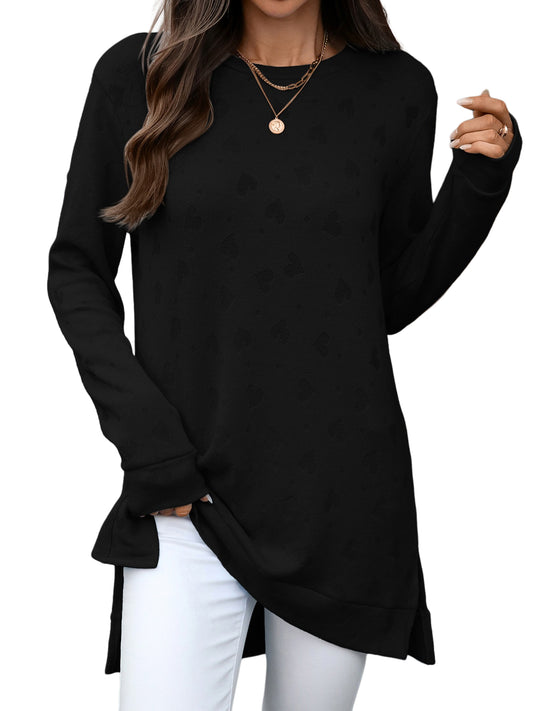 UVN Sweatshirts for Women Crewneck Long Sleeve Shirts Dressy Heart Patchwork Side Split Tops