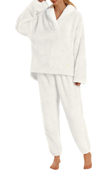 UVN Winter Pajamas for Women Fuzzy Loungewear Sets Ladies Fleece Long Sleeve Tops and Long Pants 2 Piece Sleepwear