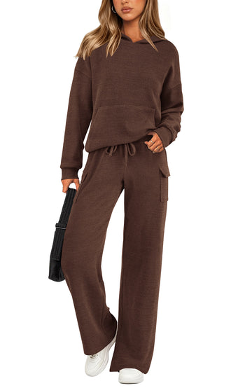 UVN Two Piece Sets for Women Fall Casual Lounge Outfits Long Sleeve Hoodies Tops and Cargo Pants Tracksuits with Pockets