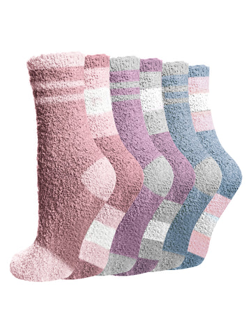 UVN Fuzzy Sock for Women 6 Pairs Warm Soft Plush Sleep Socks Womens Gifts, Size 5-9