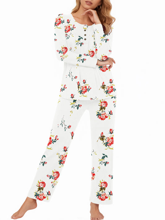 UVN Womens Pajama Sets Long Sleeve Crewneck Tops and Long Pajama Pants 2 Piece Lounge Set Sleepwear Fall Oufits Loungewear