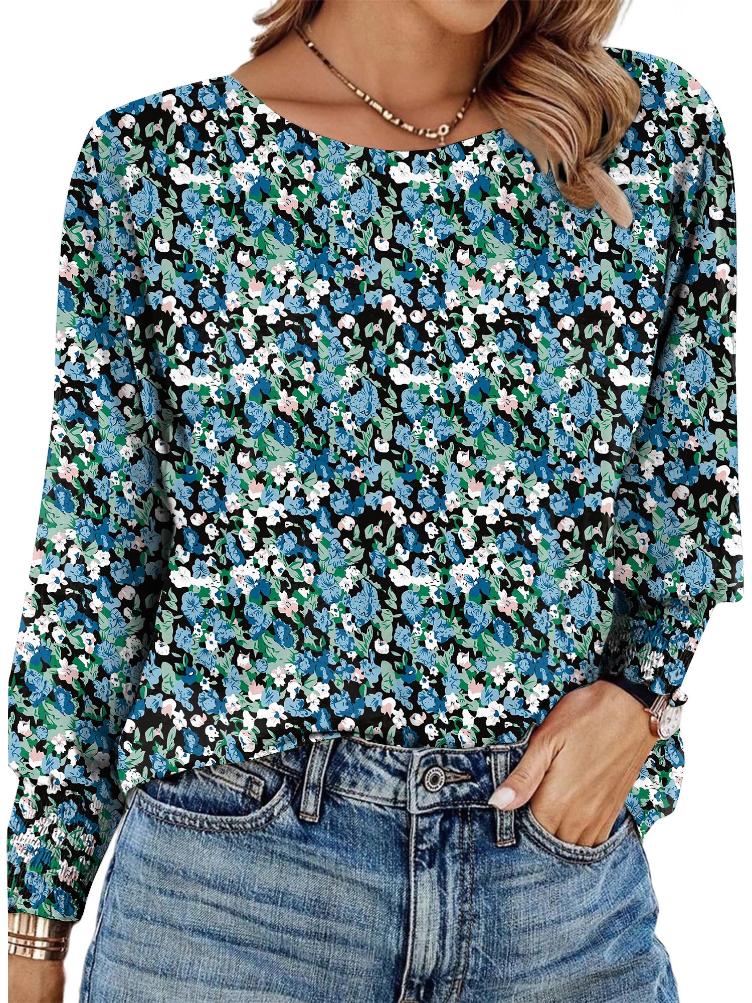 UVN Crewneck Blouse for Women Fall Long Sleeve T-Shirts Casual Tees Ladies Loose Tops