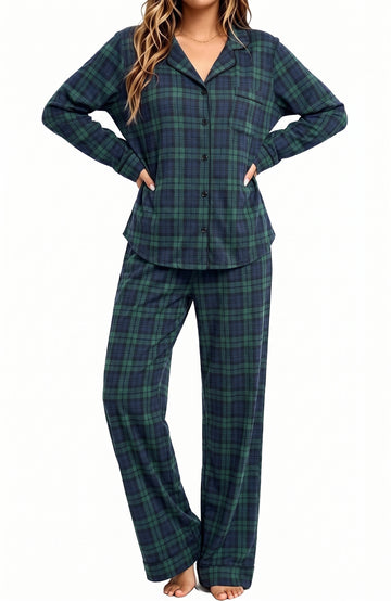 UVN Womens Winter Pajama Long Sleeve Casual Ladies Button Down Lounge Set for Women Soft Sleepwear Set with Pockets