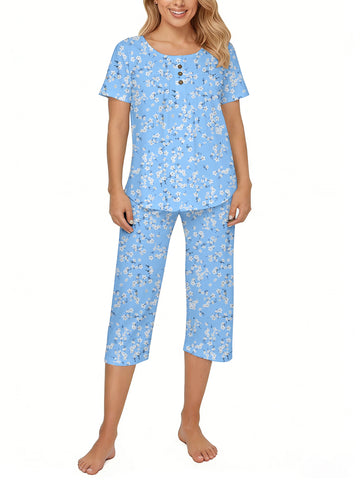 UVN Womens Pajama Sets Short Sleeve Crewneck Tops and Capri Pant Lounge Set Ladies Pjs Sleepwear Loungewear 2 Piece Outfit