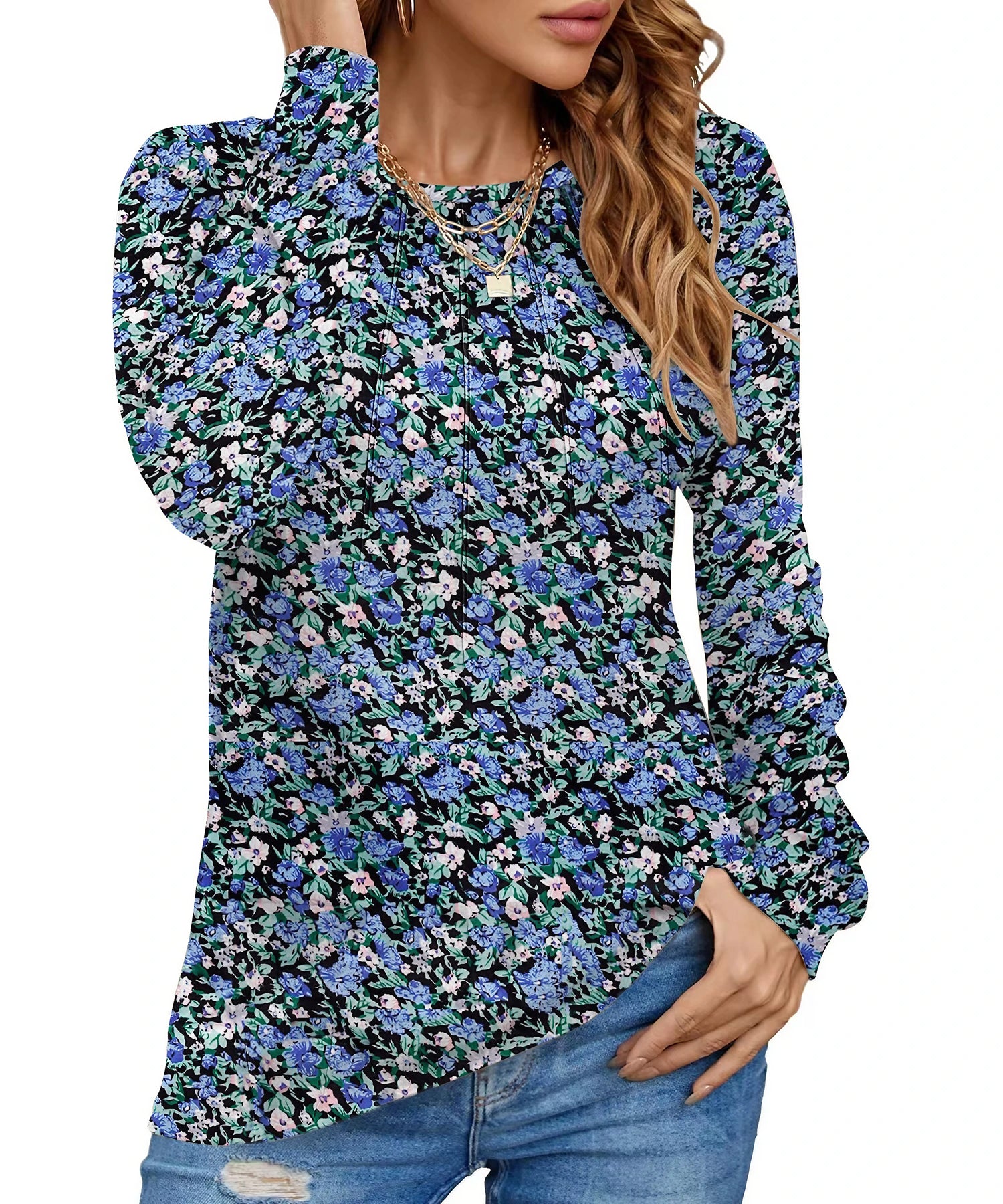 UVN Blouses for Women Long Sleeve Shirts Casual Dressy Pleated Tunic Tops