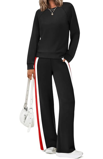UVN Fall Outfit Set for Women 2 Piece Long Sleeve Top and Color Blocking Pants Ladies Casual Lounge Matching Set with Pocket
