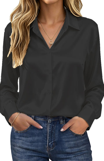 UVN Shirts for Women Long Sleeve Satin Blouses Button Down Ladies Casual Top