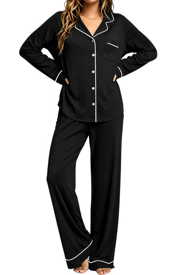 UVN Womens Winter Pajama Long Sleeve Casual Ladies Button Down Lounge Set for Women Soft Sleepwear Set with Pockets
