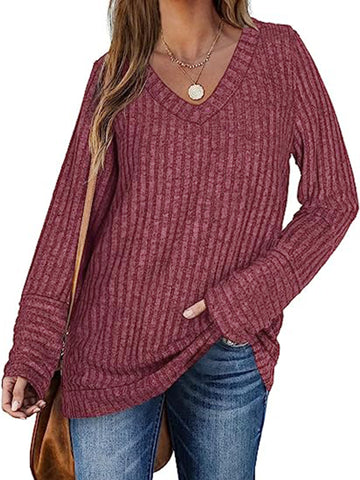 UVN Long Sleeve Shirts for Women V Neck Fall Shirts Lightweight Tunic Tops