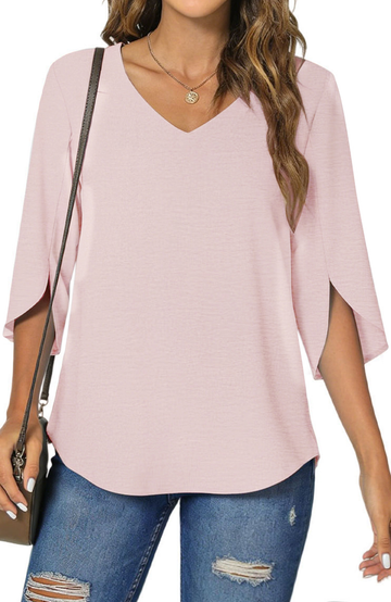UVN Womens Blouses 3/4 Sleeve V Neck Summer Shirts for Women Chiffon Dressy Casual Tunic Tops