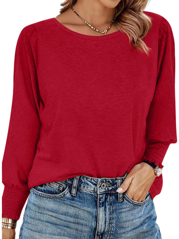UVN Crewneck Blouse for Women Fall Long Sleeve T-Shirts Casual Tees Ladies Loose Tops