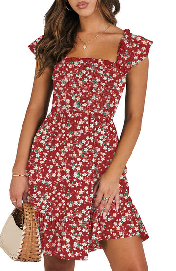 UVN Summer Dresses for Women Casual Sleeveless Square Neck Midi Dress Ruffle Backless Swing Flowy Tiered Dress