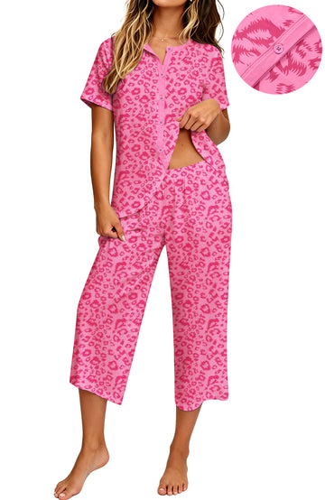 UVN Womens Pajama Sets Short Sleeve Button Down Tops and Capri Pants 2 Piece Outfit Soft Pjs Sleepwear Loungewear with Pockets