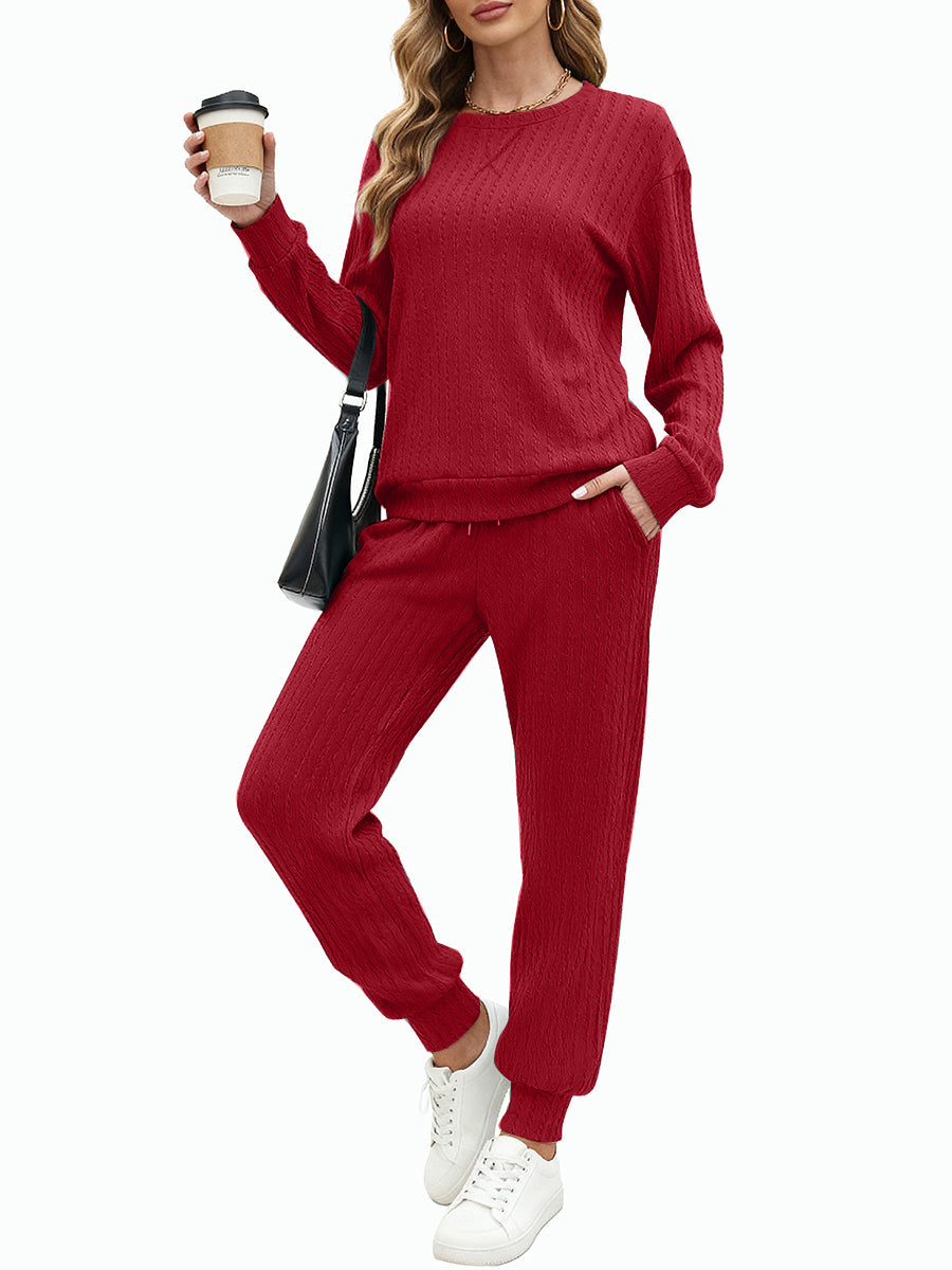 UVN Outfit Set for Women Long Sleeve Tops and Jogger Pants 2 Piece Matching Set with Pockets
