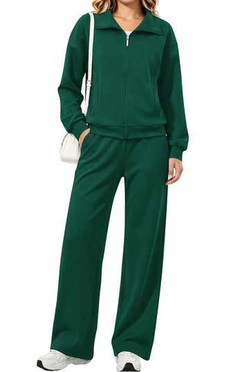 UVN Two Piece Sets for Women Fall Winter Fashion Tracksuit Outfits Lapel Long Sleeve Zip Up Tops and Pants Lounge Sets